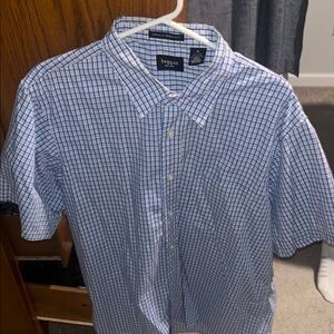 Haggar Men's Blue and White Plaid Shirt